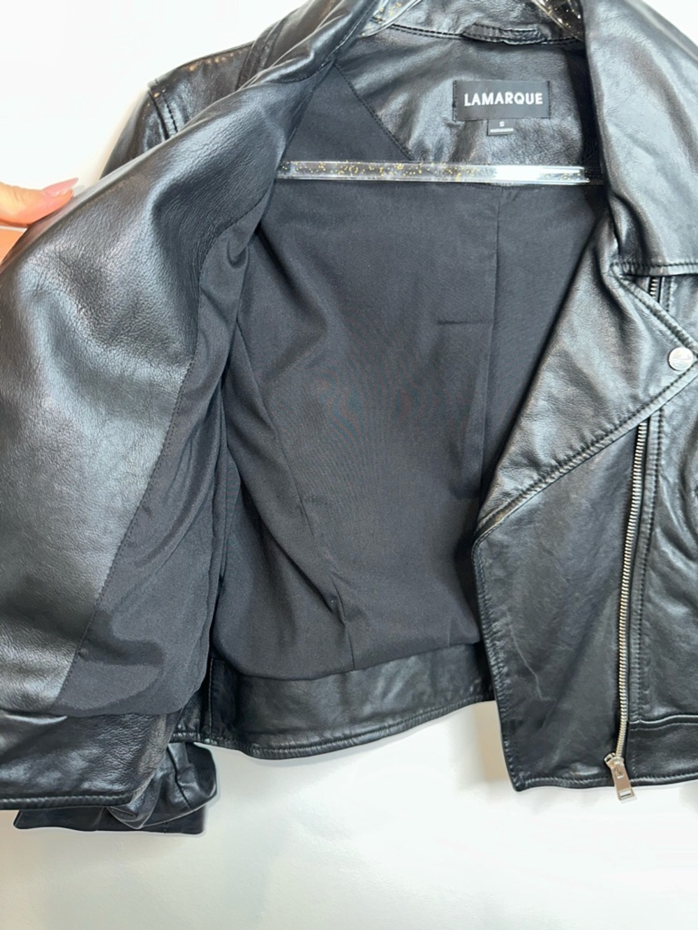 Lamarque Black Leather Moto Jacket with Zip Details 100% lamb leather - Picture 6 of 14